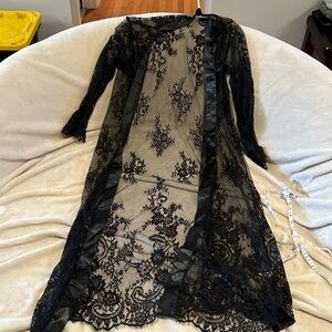 Long Sheer Black Lace Robe or Coverup